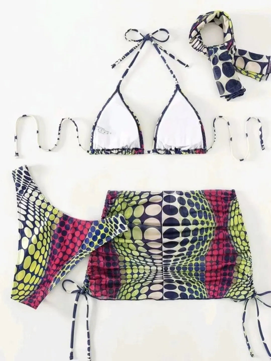 Bikini Striped Split Swimsuit Mesh Dress Four-Piece Sexy Swimsuit