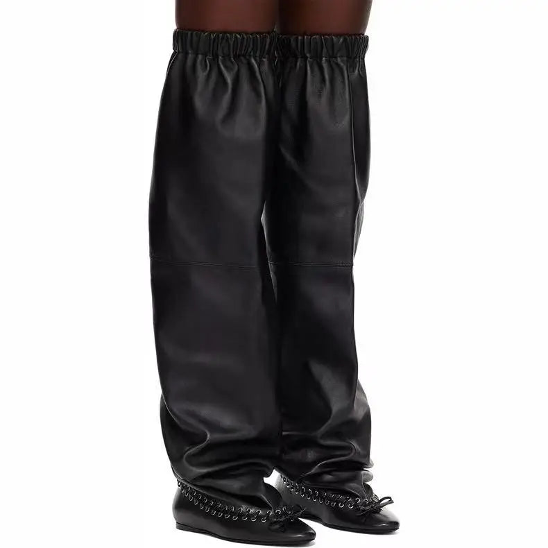 2025 Early Autumn New European and American Fashion Show Niche Fashion Slimming Wide Tube Height Increasing Pleated Pile Boots