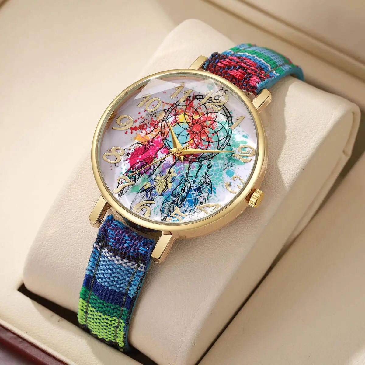 Fashion Women Watches Vintage Flowers Printed PU Strap Quartz Watch for Women Clock Gift Reloj Mujer（Without Box）