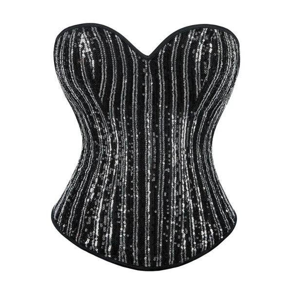 Sequined Overbust Corsets for Women Sexy Gothic Corset Bustier with Zipper Vintage Style Corset Top Burlesque Lingerie Wofashion.xyz