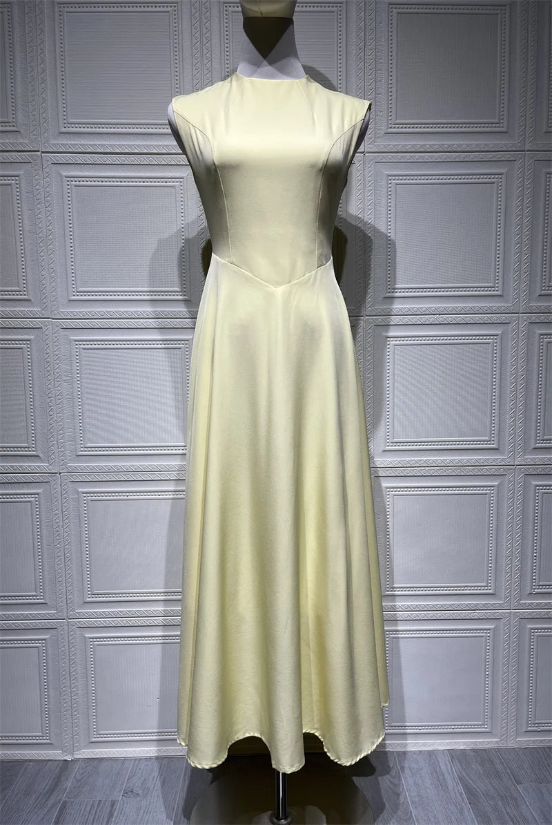 Mozision Sleeveless High Waist Sexy Midi Dress For Women Fashion Elegant Solid Pleated Club Party Long Dresses Female New