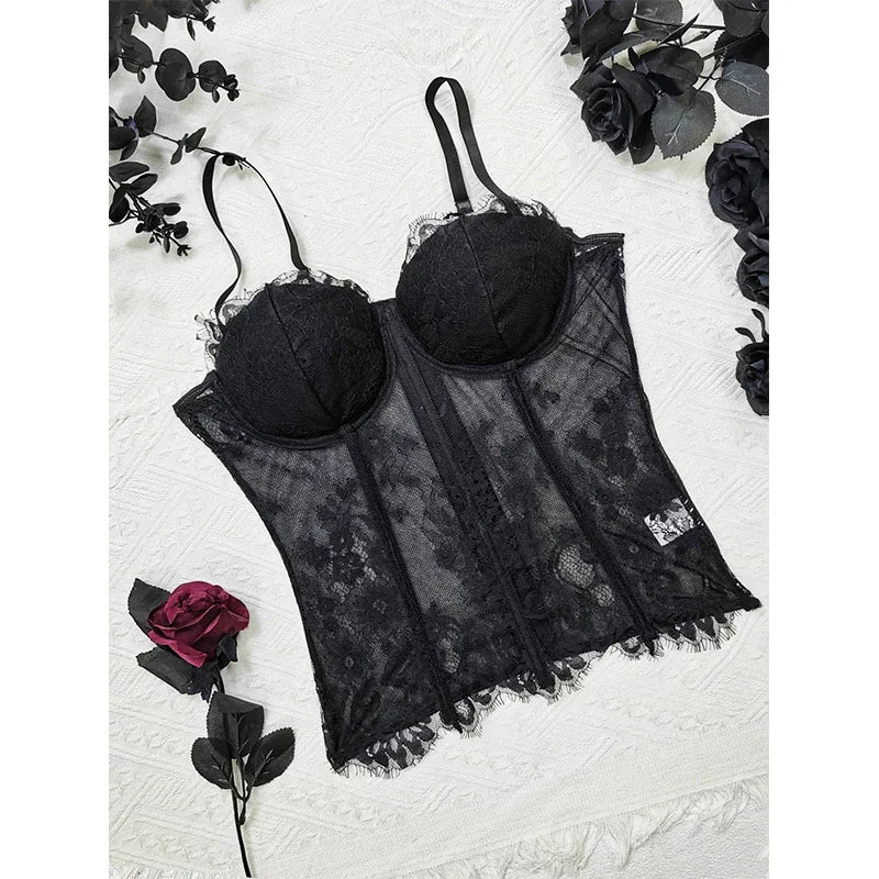 Corset Tops For Women Sexy Going Out Lace Mesh Date Night Top Spaghetti Strap Party Club Top with Buckle