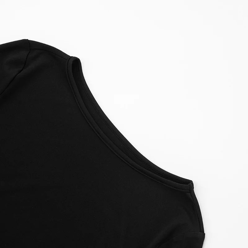 Mozision Metal Ring Long Sleeve Ruched Sexy Mini Dress Women Fashion Autumn New O Neck Draped Bodycon Club Dresses Female