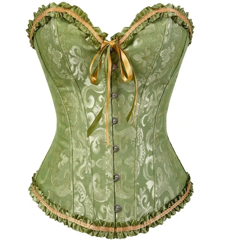Victorian Women Overbust Corsets Tops Vintage Gothic Jacquard Bustier Lace-up Boned Shapewear Corselet Wofashion.xyz