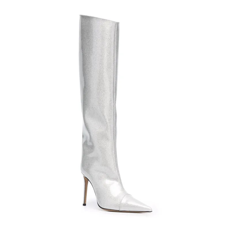 2022 Women's New Stone Print Boots Sexy Runway Stiletto Pointed Toe Women's High Boots 10cm High Heel Side Zip Women's Boots