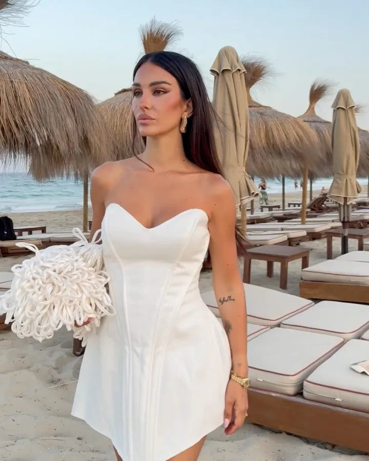 Women Strapless Backless Dress Fashion Off-shoulder Corset Bustier Party Club Dresses 2025 Chic Lady Waist Cinching Evening Gown