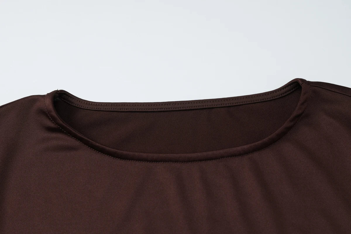 Dulzura Autumn Fashion Elegant O-Neck Long Flare Sleeve Ruched Slim Fit Ribbon Long Dress Women'S Solid Casual Party Club Outfit