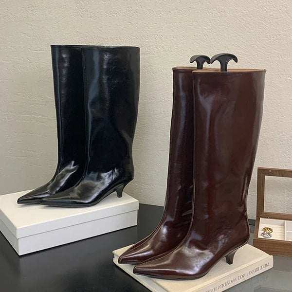 Winter New Fashion Knee-High Boots Women Pointed Toe Elegant Thin Low Heel Casual Ladies Pumps Shoes Long Botas Mujer Wofashion.xyz