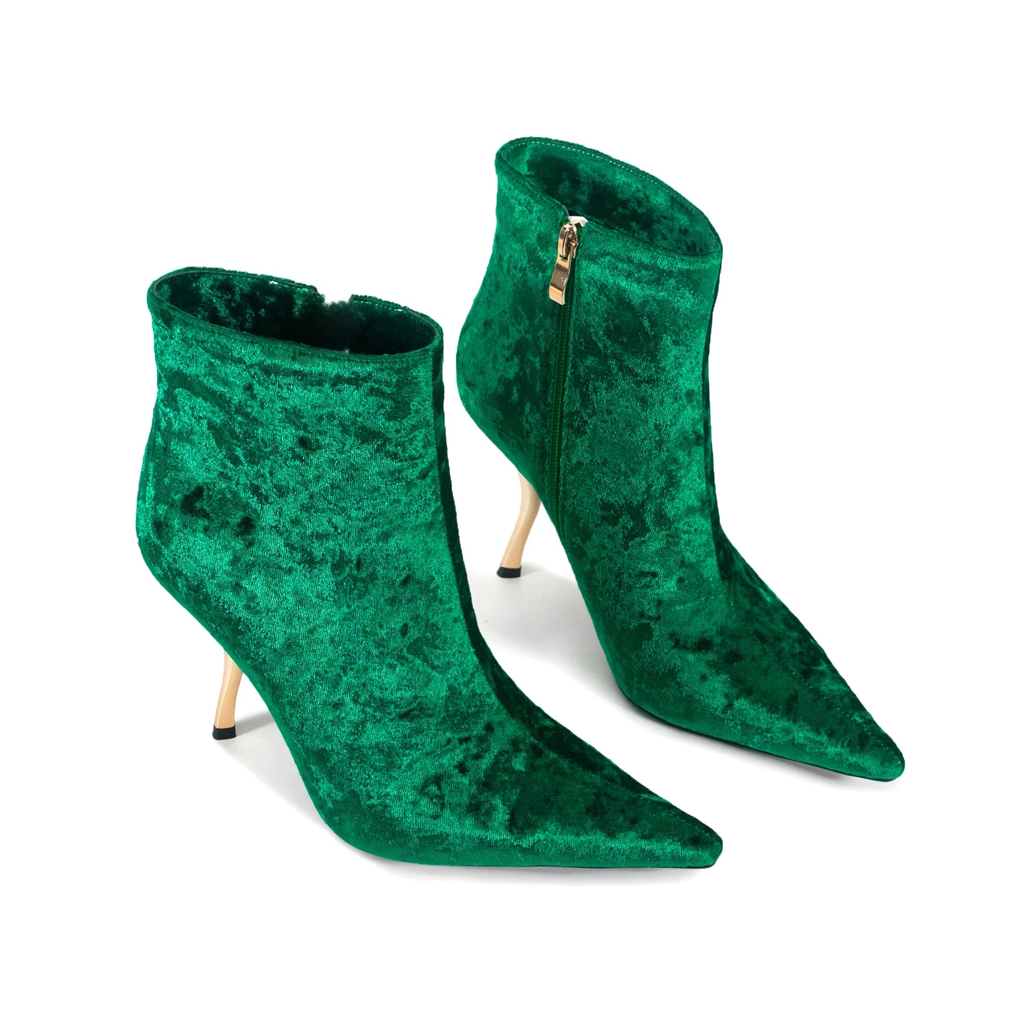 2025European AndAmerican Women's Autumn Andwinter New Style Metal High Heels,advanced Stonepattern Sidezipper Pointed Shortboots