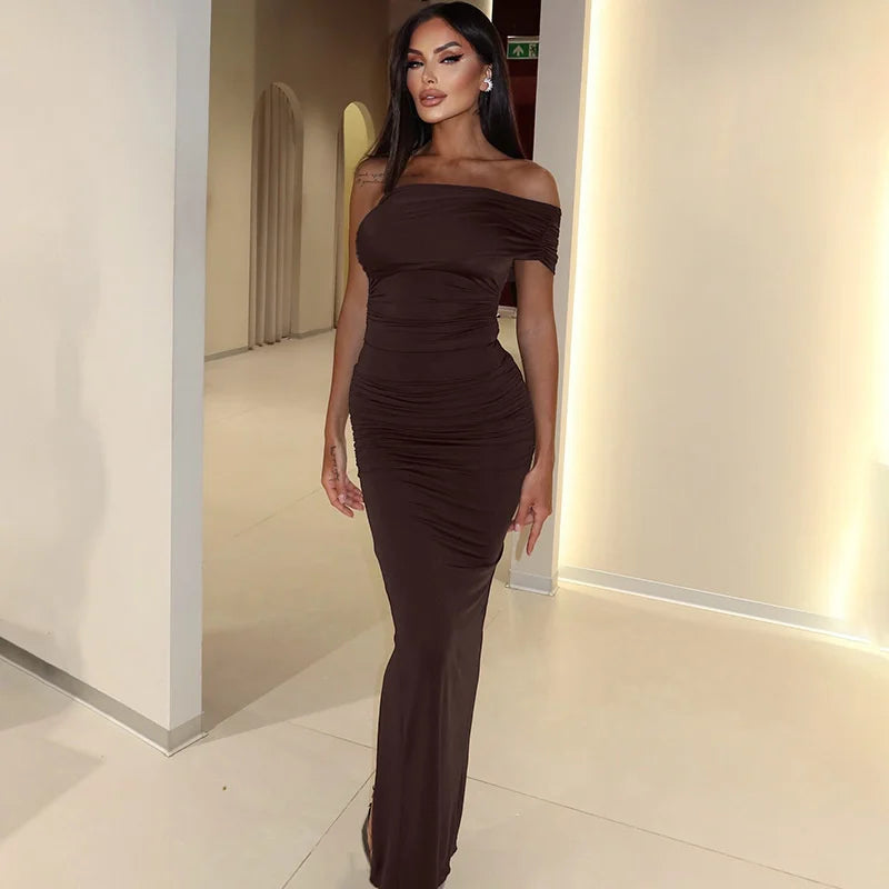 Mozision Oblique Shoulder Split Maxi Dress For Women Sleeveless Slim Fit Elegant Gown Summer Fashion Club Party Long Party Dress