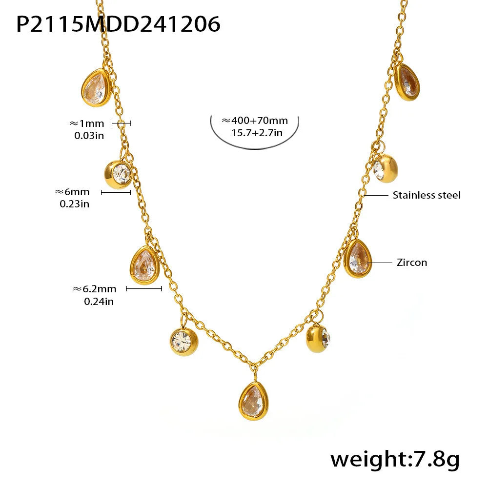 Beautiful Necklace for Women Red Green Zircon Tassel Stainless Steel Waterproof O Chain Gold Plated Charm Jewelry Gift