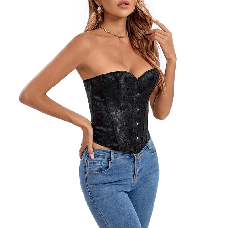 BurVogue Women Short Overbust Corset Crop Tops Strapless Off Shoulder Summer Short Camisole Underwear Female Bustier
