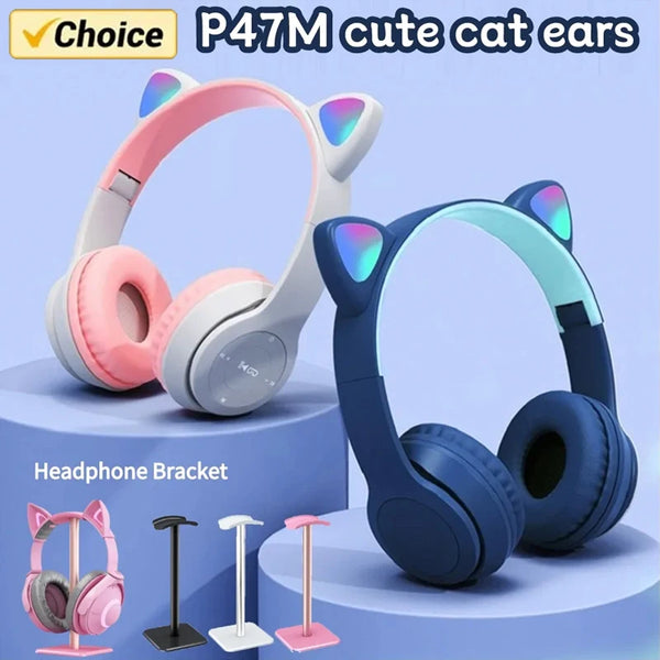 Wireless Headphones Cat Ear Bluetooth-Compatible Helmets Stereo Bass Over-Ear Headsets Sports Headphones for Kids and Adult Wofashion.xyz