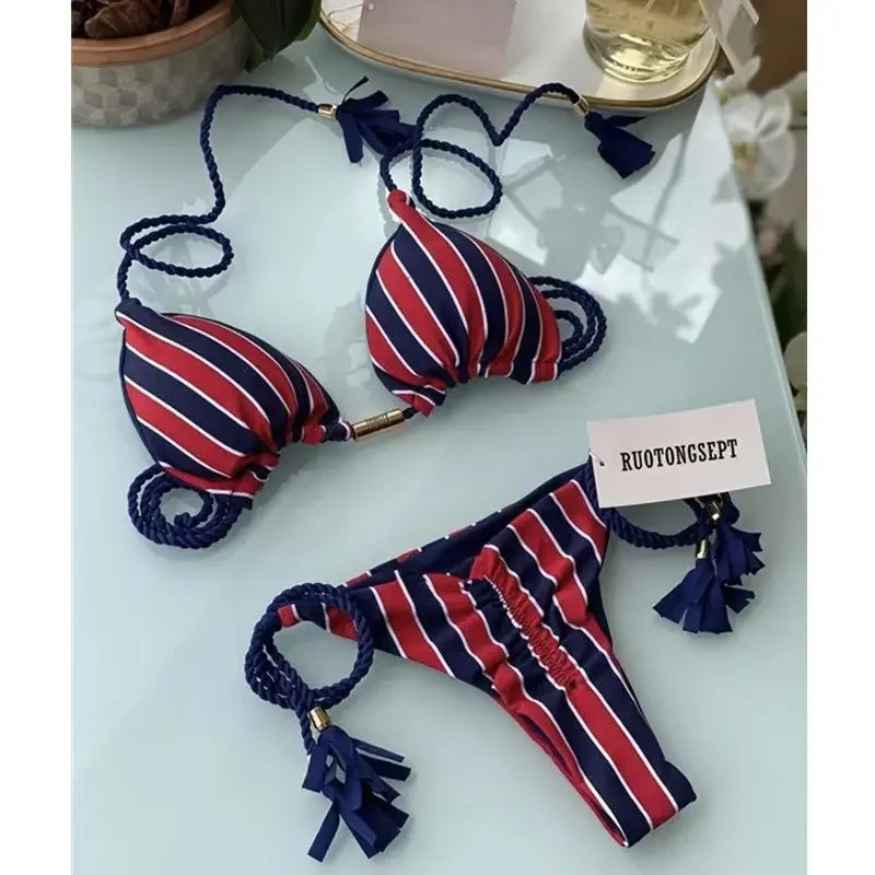 2024 Swimsuit Women's Bikini Print Rope Print Swimsuit