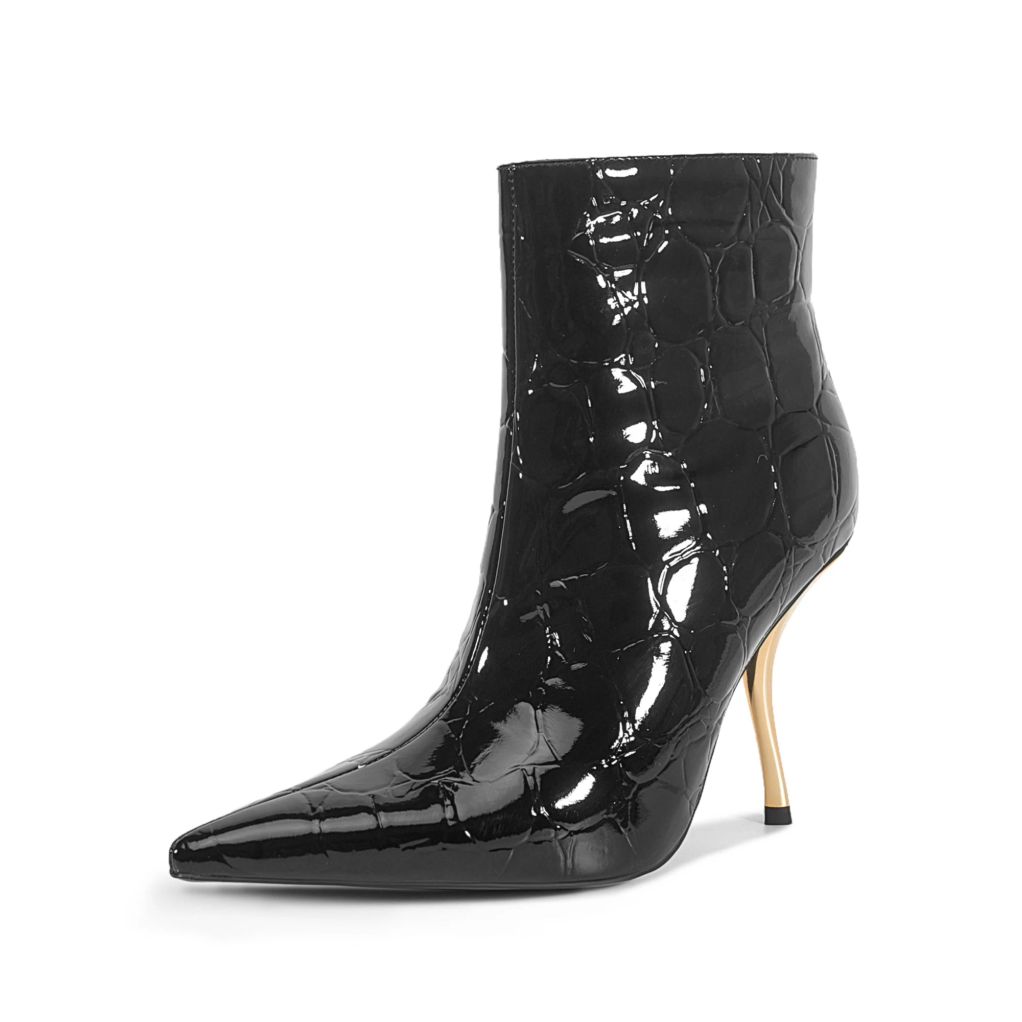 2025European AndAmerican Women's Autumn Andwinter New Style Metal High Heels,advanced Stonepattern Sidezipper Pointed Shortboots