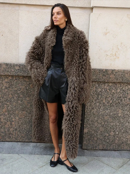 Luxury Long Faux Fur Coat Women Fashion Lapel Long Sleeve Thick Warm Loose Jacket 2025 Winter Lady Chic High Street Outerwear Wofashion.xyz
