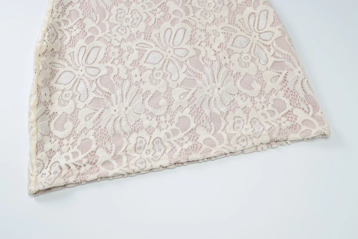 NIDANSSI White Lace Lining Hollow Out Autumn Dress Women 2024 Robes Elegant Evening Party Dress Bodycon Mini Dress Vestidos