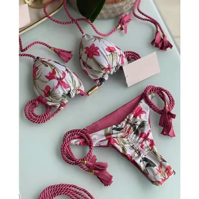 2024 Swimsuit Women's Bikini Print Rope Print Swimsuit