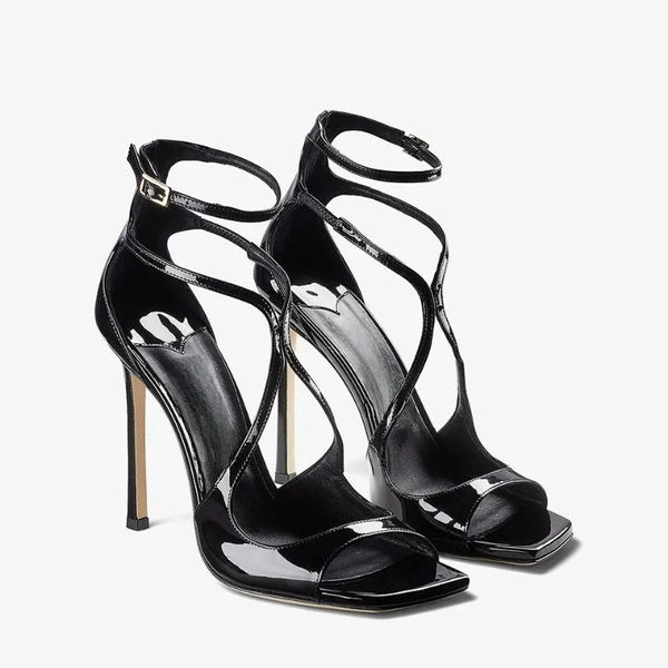 2025 Women's Spring/Summer New Style Glitter Material Fairy Style Cross Buckle with Stiletto High Heels and Open Toed Sandals Wofashion.xyz