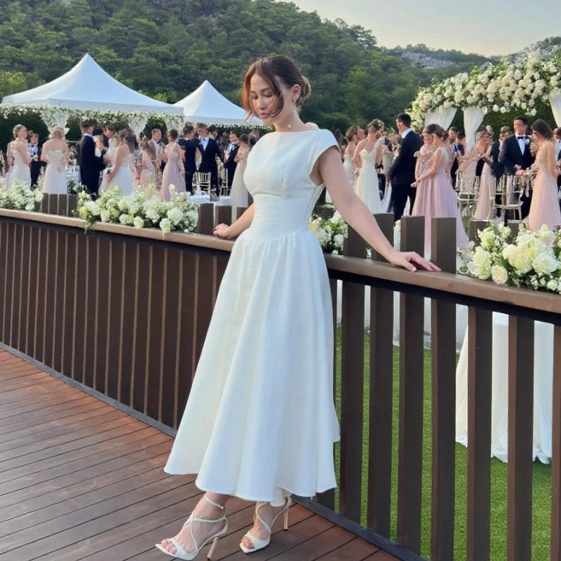 Suninheart Women Circle Cut Out Back Dress Wide Shoulders and Fitted Waist Prom Dress Fluffy Hem Midi Wedding Party Dresses