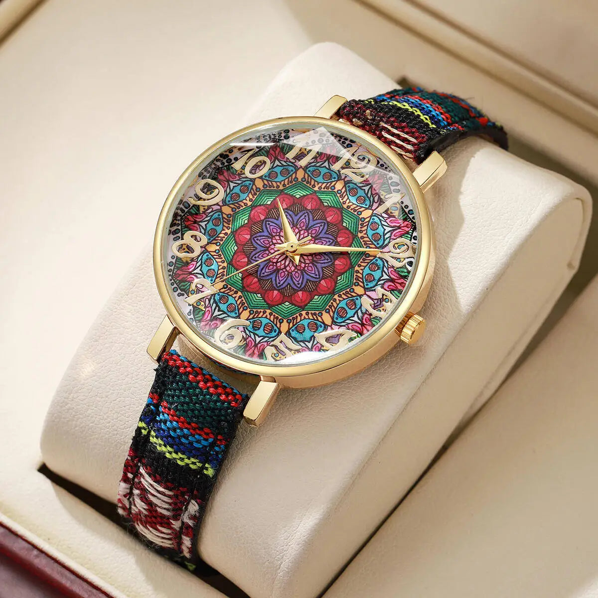 Fashion Women Watches Vintage Flowers Printed PU Strap Quartz Watch for Women Clock Gift Reloj Mujer（Without Box）