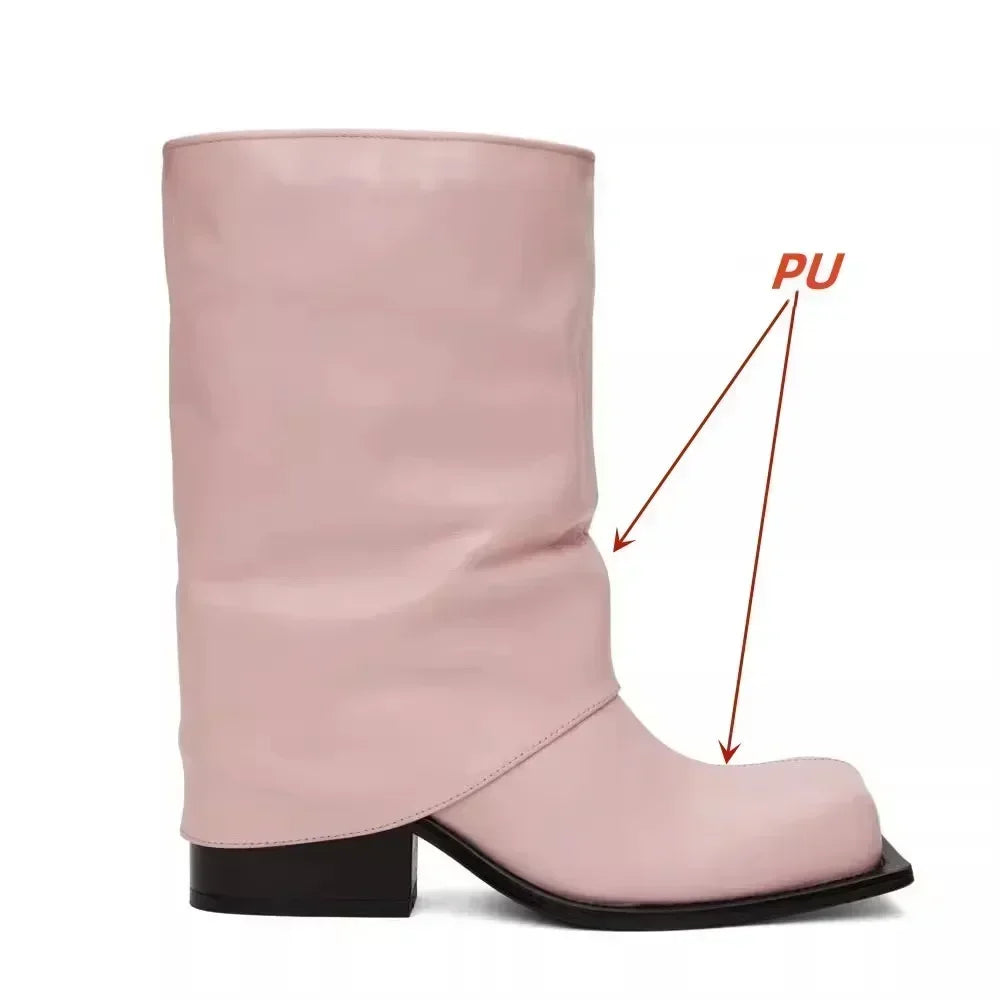 New Large Walled Flat Bottomed Round Toe Sleeve Knee High Pleated Women's Boots Retro Knight Boots Shoes for Women