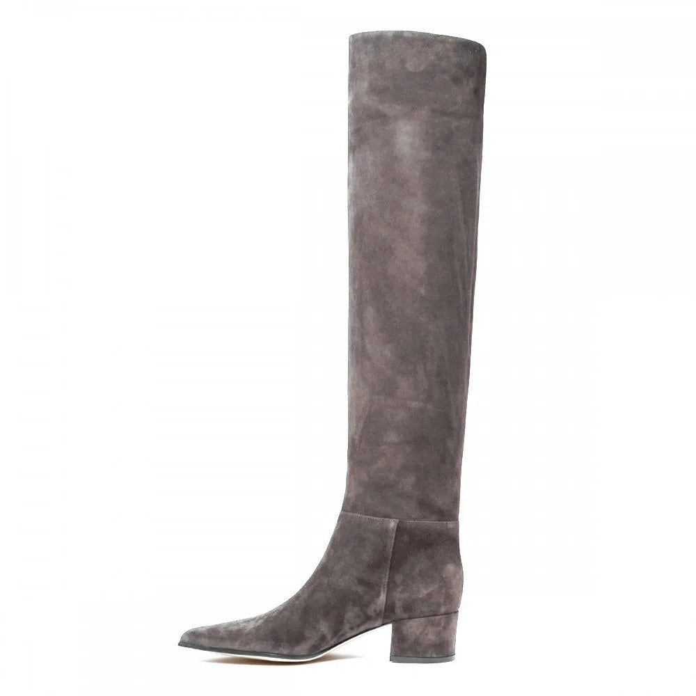 Ladies' Autumn and Winter Suede Thick High-heeled Oversized Knee High Boots, European and American Sexy Versatile Sleeve Boots