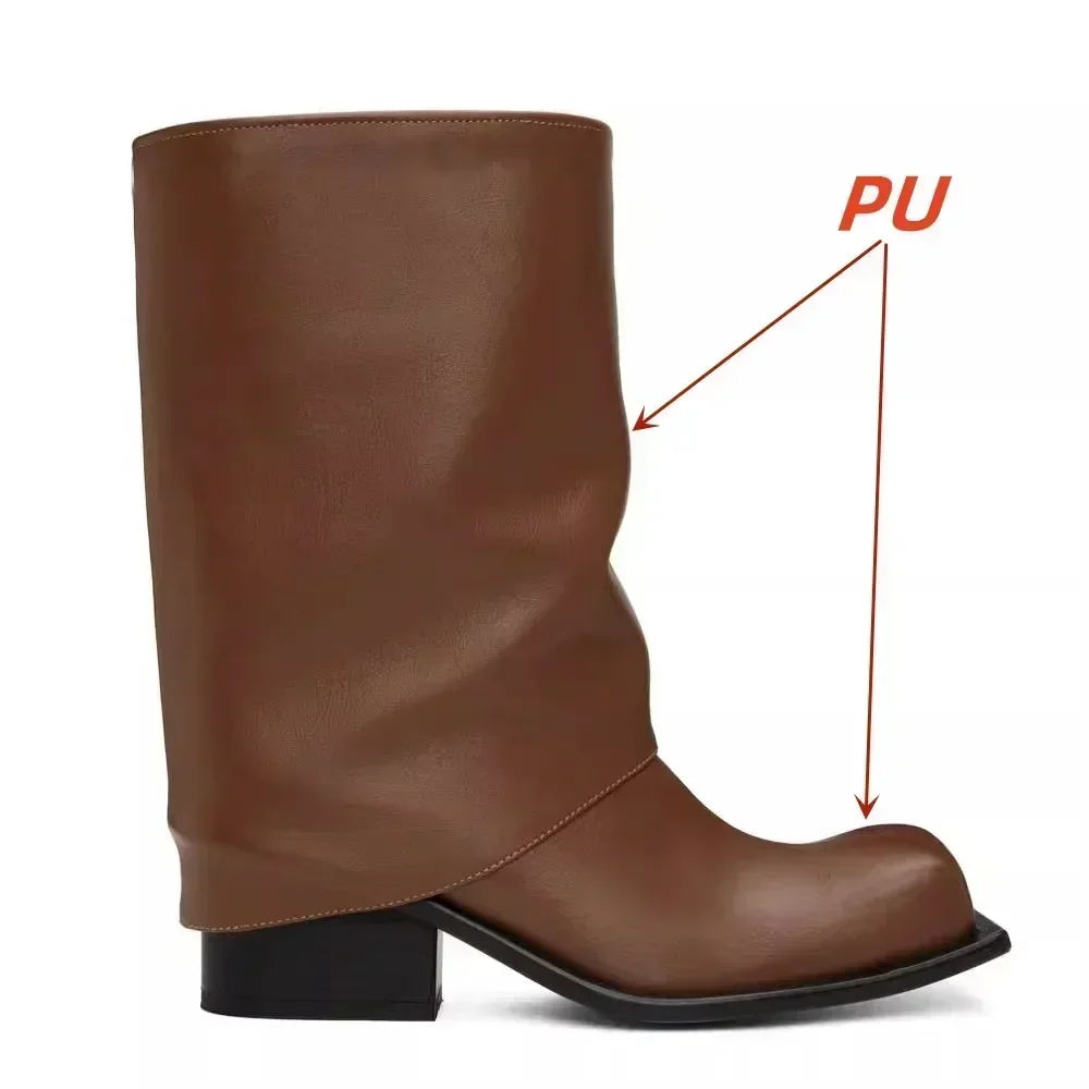 New Large Walled Flat Bottomed Round Toe Sleeve Knee High Pleated Women's Boots Retro Knight Boots Shoes for Women