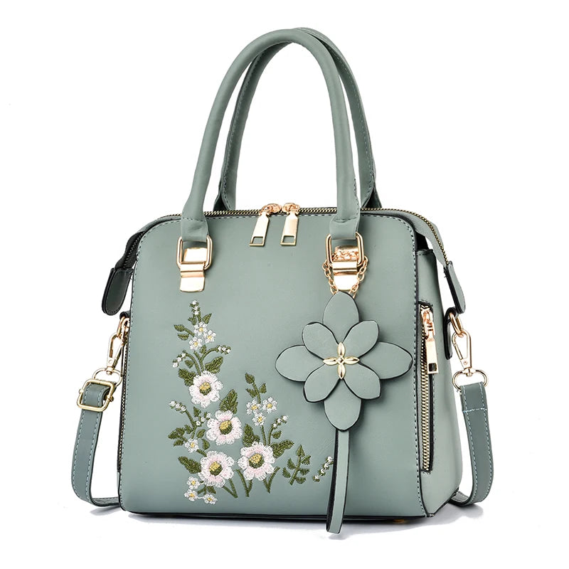 Floral Detail Shoulder Bag, Trendy Zipper Handbag For Work, Casual Crossbody Bag, Women's Floral Decor Purse