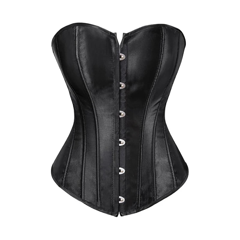BurVogue Corsets for Women Lace-up Bustier Top Sexy Overbust Body Shapewear Lingerie Sets Black Satin Waist Cincher Wofashion.xyz