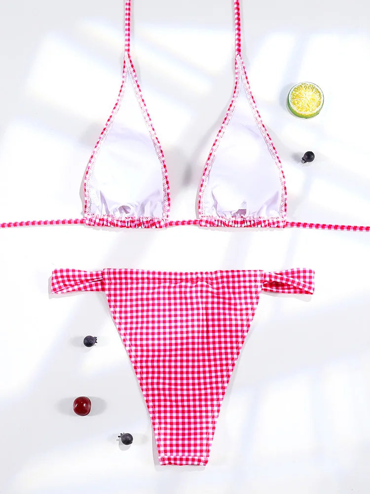 Sexy Bikinis Plaid Swimsuit Print Swimwear For Women 2025 Bathing Suits Push Up Bikini Low Waist Sets Two Piece Suit Summer