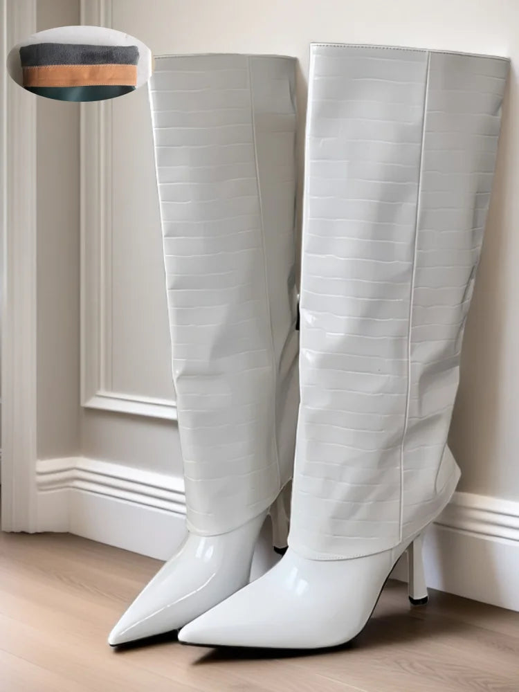 Women's Fashion Retro Stone Pattern Pointed Sleeve Skirt Boots European and American High End Loose Pants Banquet Boots