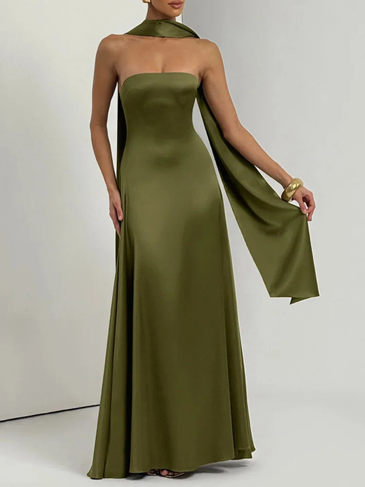 Mozision Off-shoulder Strapless Sexy Maxi Dress Women Gown Elegant Scarf Collar Sleeveless Backless Bodycon Club Party Dress