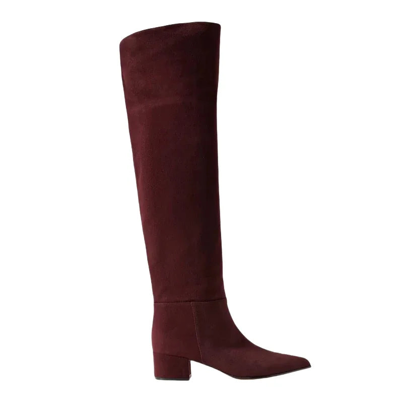 Ladies' Autumn and Winter Suede Thick High-heeled Oversized Knee High Boots, European and American Sexy Versatile Sleeve Boots