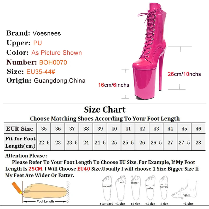 New 26cm/10inchs Super High Heels Women's Boots Stiletto Matte Black Patent Leather Zipper Ankle Boot Pole Dance Striptease Shoe