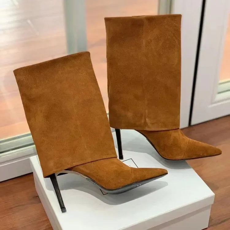 European and American Style High-heeled Wide Tube Sleeve Skirt Boots for Women, Niche Stone Patterned Fashion Banquet Shoes