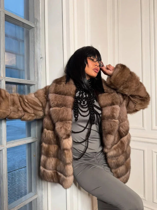 Fashion Patchwork Faux Fur Coat Women Casual Full Sleeve Lapel Loose Long Staple Plush Jacket 2025 New Winter Street Wear New Wofashion.xyz