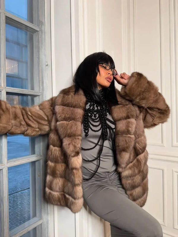 Fashion Patchwork Faux Fur Coat Women Casual Full Sleeve Lapel Loose Long Staple Plush Jacket 2025 New Winter Street Wear New Wofashion.xyz