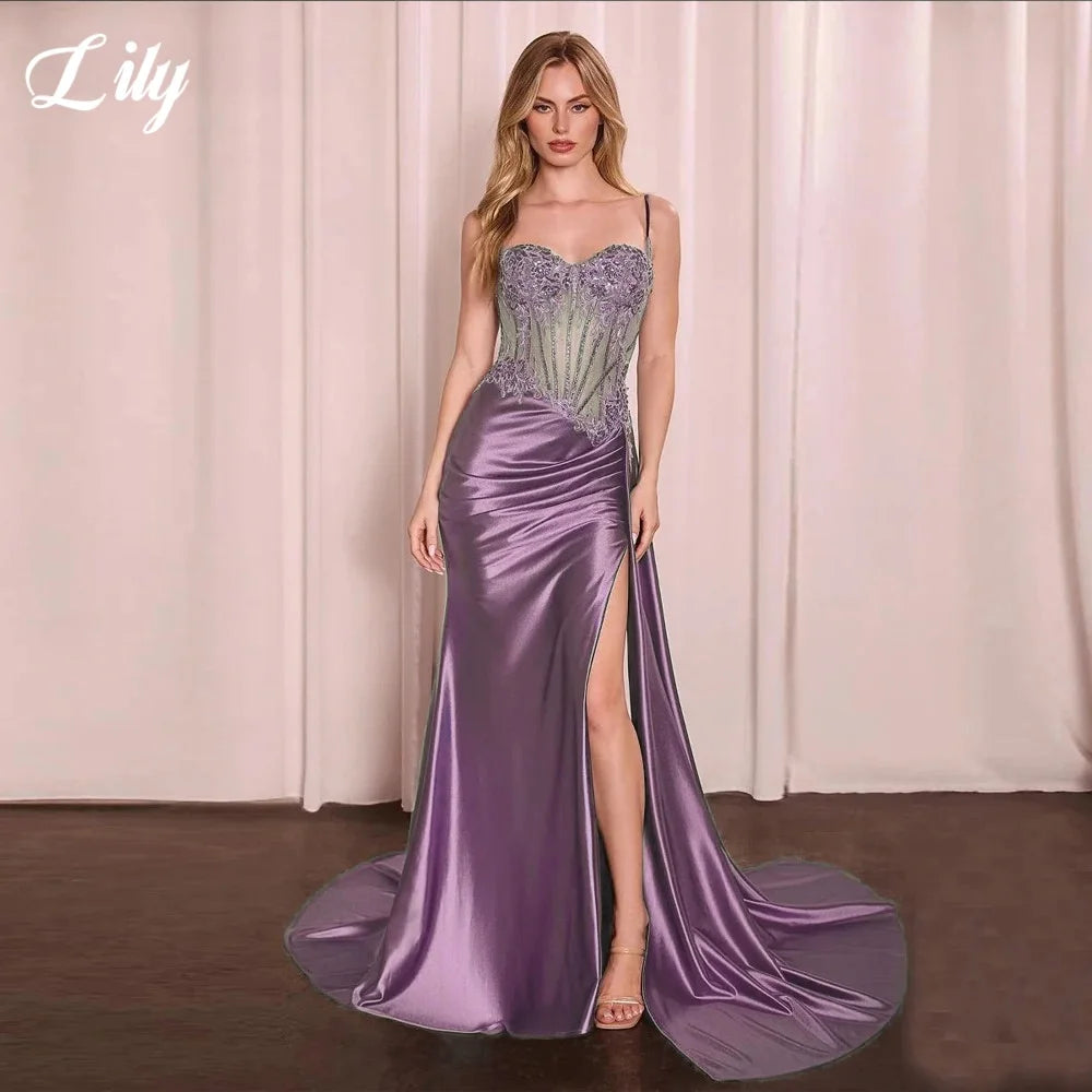 Lily Blue Charming Prom Dress Lace Appliques Sweetheart Prom Gown High Side Split Mermaid Evening Dresses robe soirée Customized