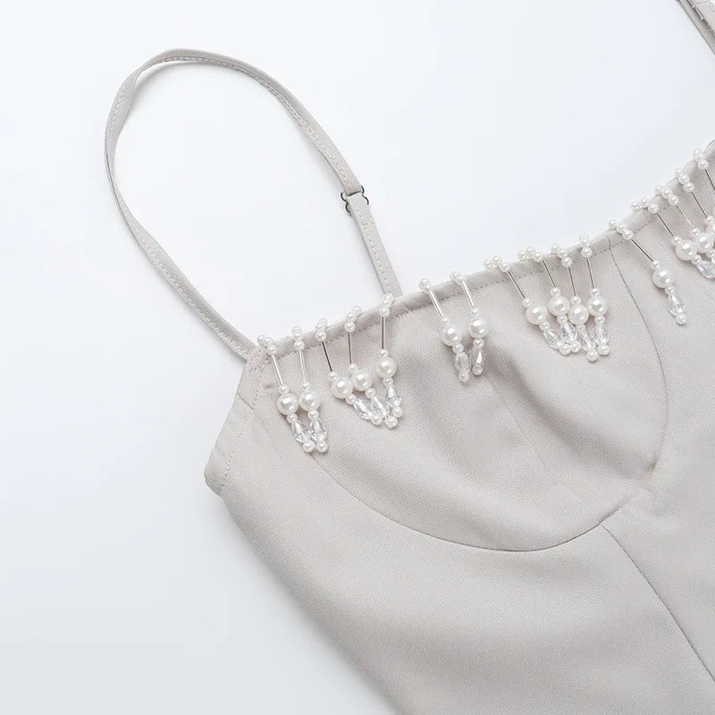 NIDANSSI Beading Split Evening Club Party Dress Women Robes Backless Elegant Sexy Dress Bodycon Midi Long Summer Dress Vestidos