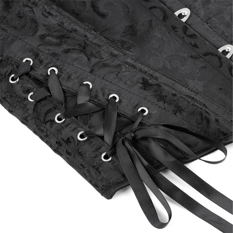 Spaghetti Straps Camisole Overbust Corset for Women Lace Up Bustier Jacquard Body Shaper Short Torso Corselet Vest Sleeveless