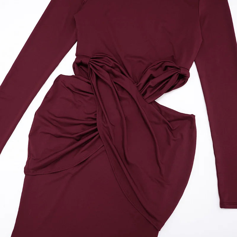 Mozision Turtleneck Long Sleeve Sexy Maxi Dress Women Gown Elegant Hollow Out High Waist Ruched Bodycon Club Party Long Dresses