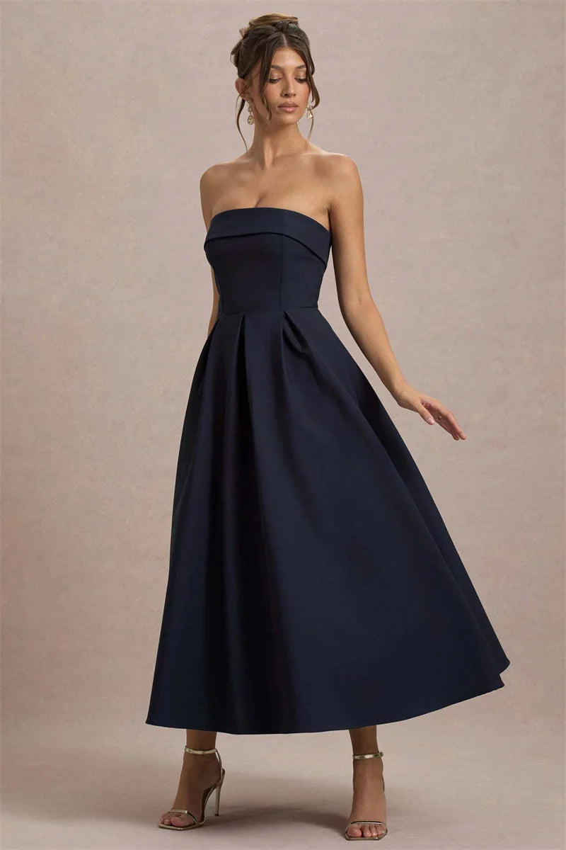 Mozision Off-shoulder Strapless Sexy Midi Dress Women Fashion Elegant Sleeveless Backless High Waist A-line Club Party Dress New