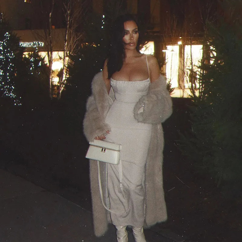 NIDANSSI Beading Split Evening Club Party Dress Women Robes Backless Elegant Sexy Dress Bodycon Midi Long Summer Dress Vestidos