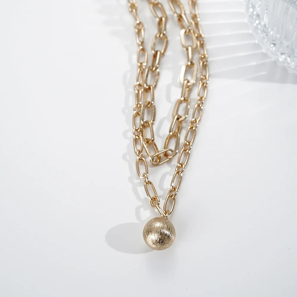 Fish Necklace for Women, Bohemian Fashion, Ethnic Hawaiian Beach Jewelry with Round Ball Pendant, Double Gold Chain