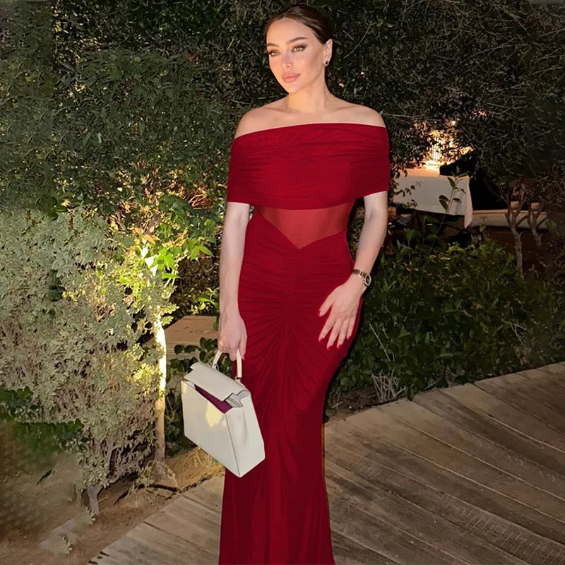 Mozision Off-shoulder Backless Sexy Maxi Dress Women Summer Fashion Strapless Sleeveless See Through Club Party Long Dress