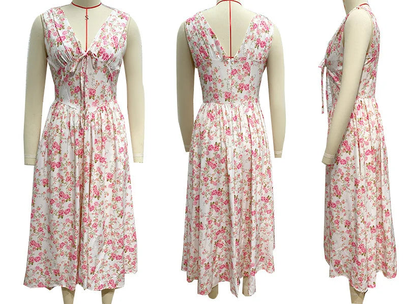 NIDANSSI White Pleated Lace Up Backless Holiday Casual Dress Women Elegant Sexy Dress Bodycon Midi Long Summer Dress Vestidos