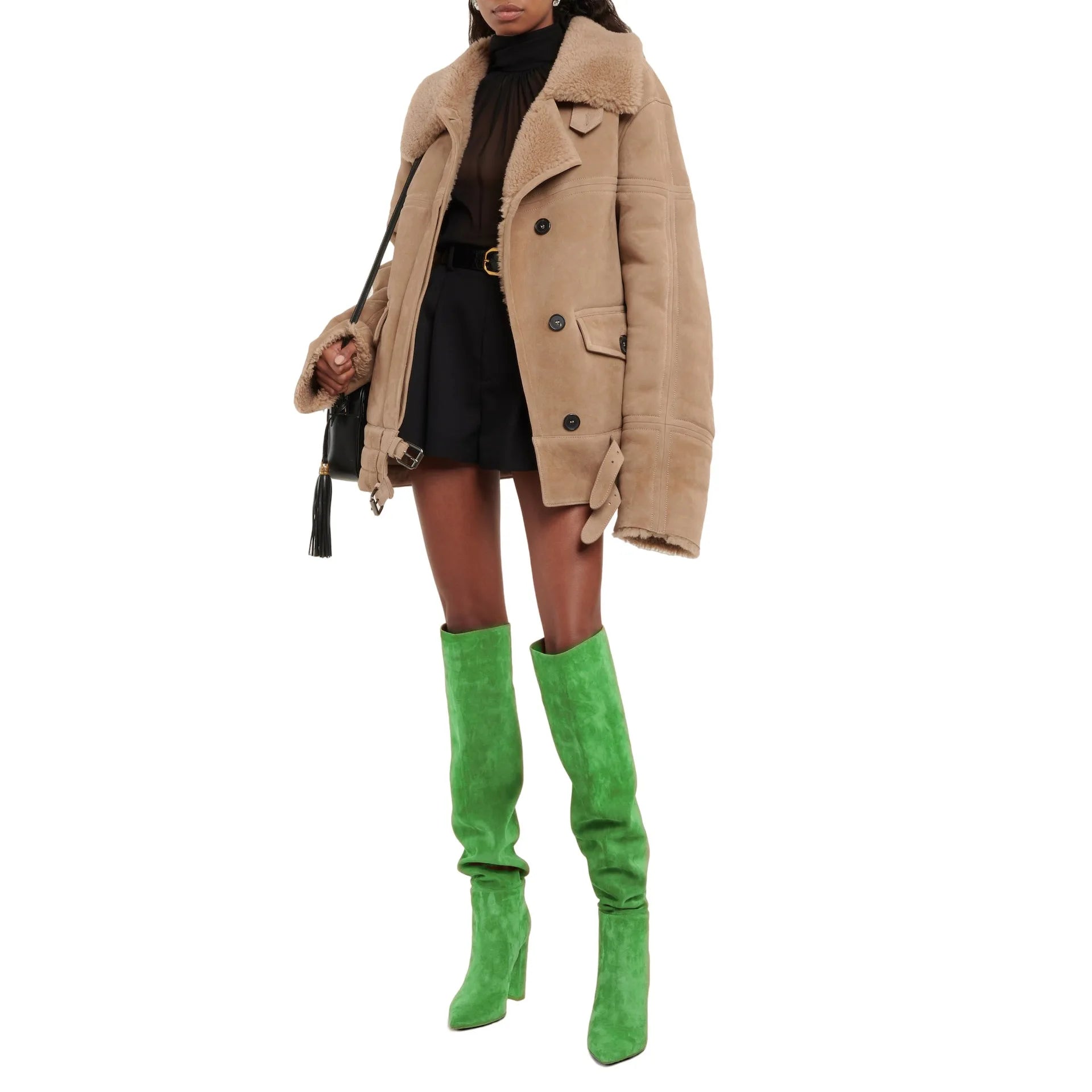 Ladies' Autumn and Winter Suede Thick High-heeled Oversized Knee High Boots, European and American Sexy Versatile Sleeve Boots