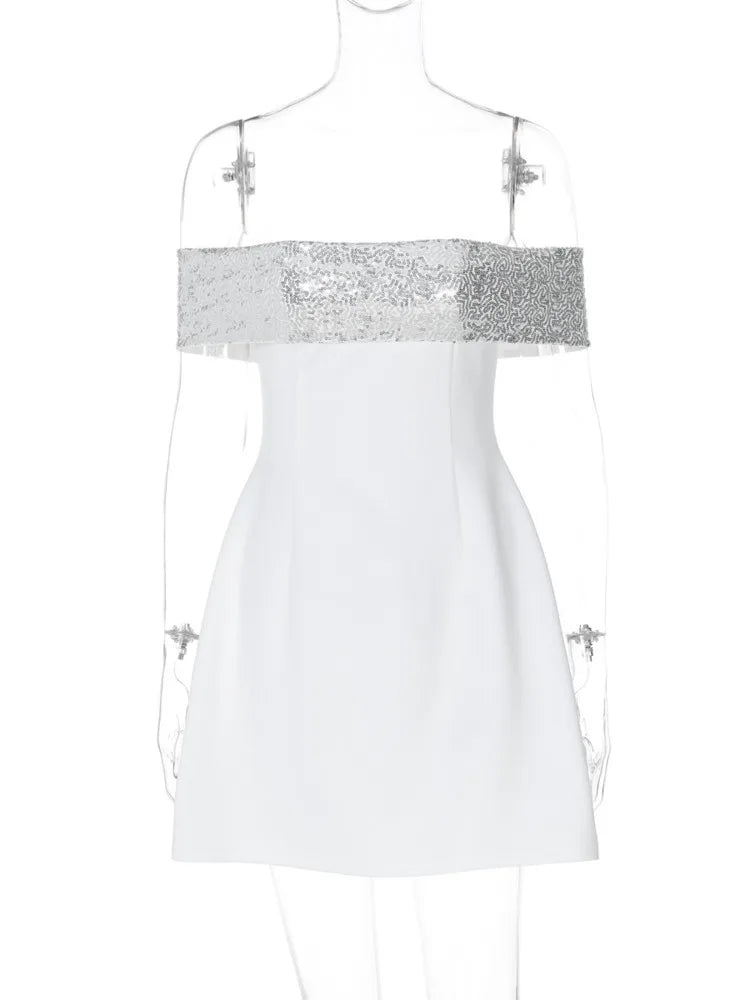 Mozision Off-shoulder Sequins Strapless Sexy Mini Dress Women Fashion Sleeveless Backless Sparkle High Waist Club Sexy Dress