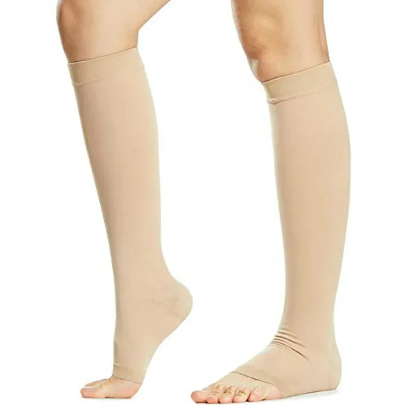 Compression Socks Women Medical 20-30mmgh Open Toe Knee Socks Calf Varicose Edema Pregnancy Elastic Flying Socks Bicycle Nursing